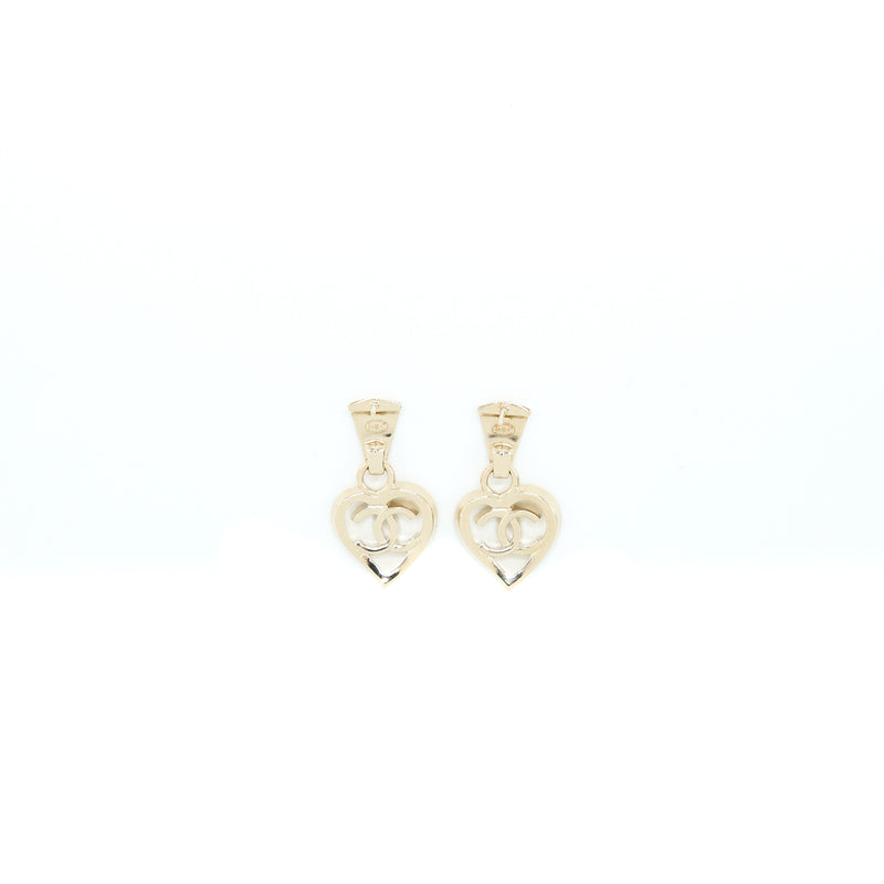 Chanel Heart Shape Dropped Earring Light Gold Tone