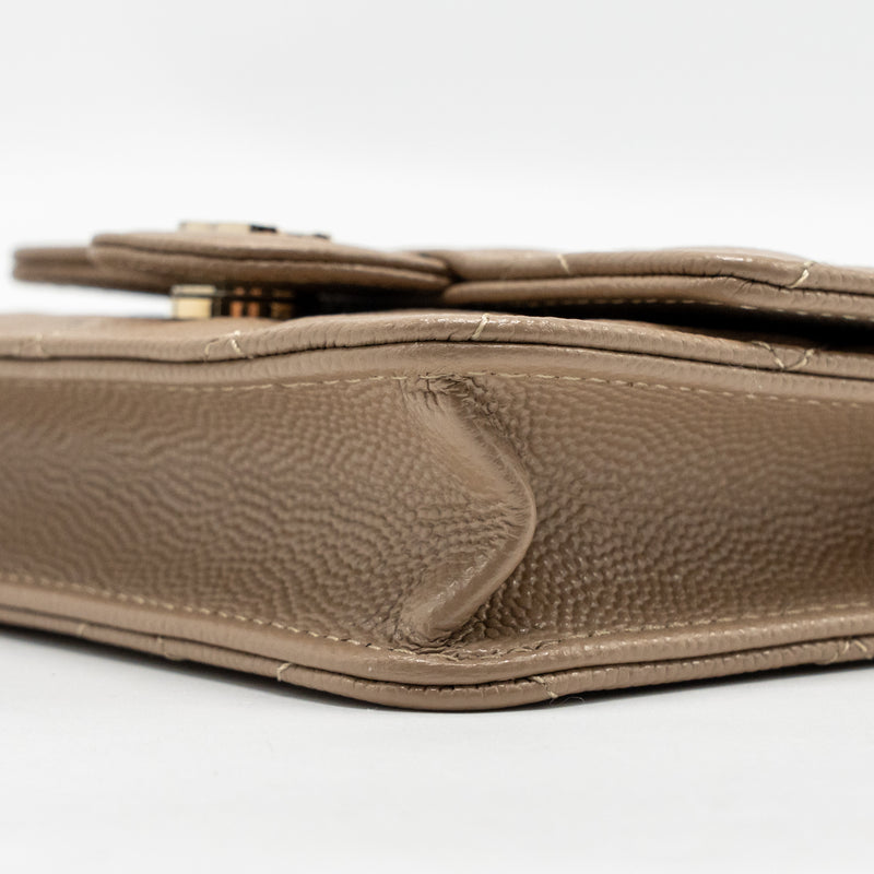 Chanel mini flap clutch with chain caviar dark beige LGHW (microchip)