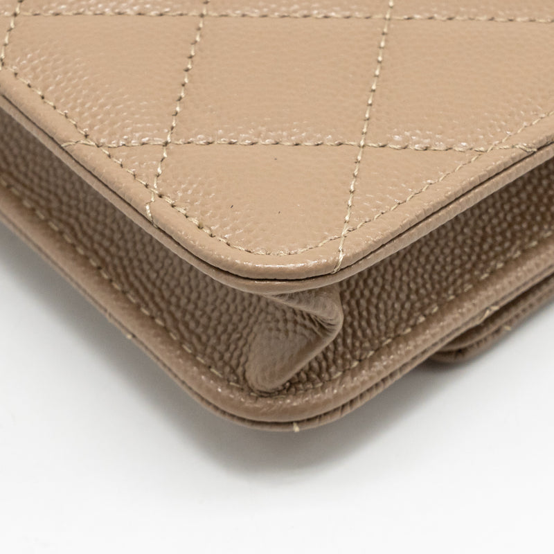 Chanel mini flap clutch with chain caviar dark beige LGHW (microchip)