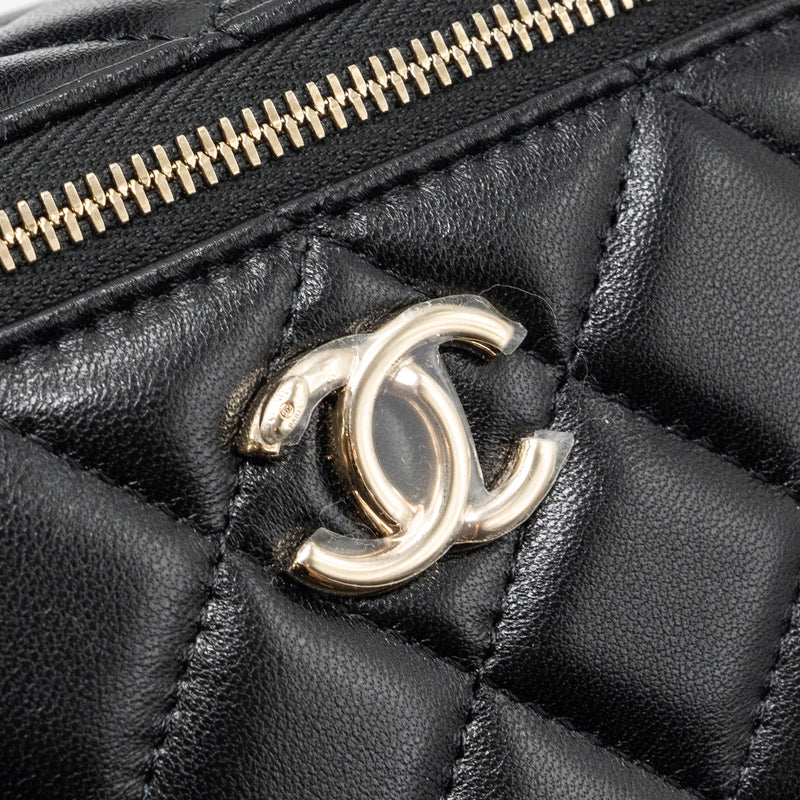 Chanel Top Handle Long Vanity Case Lambskin Black LGHW (Microchip)