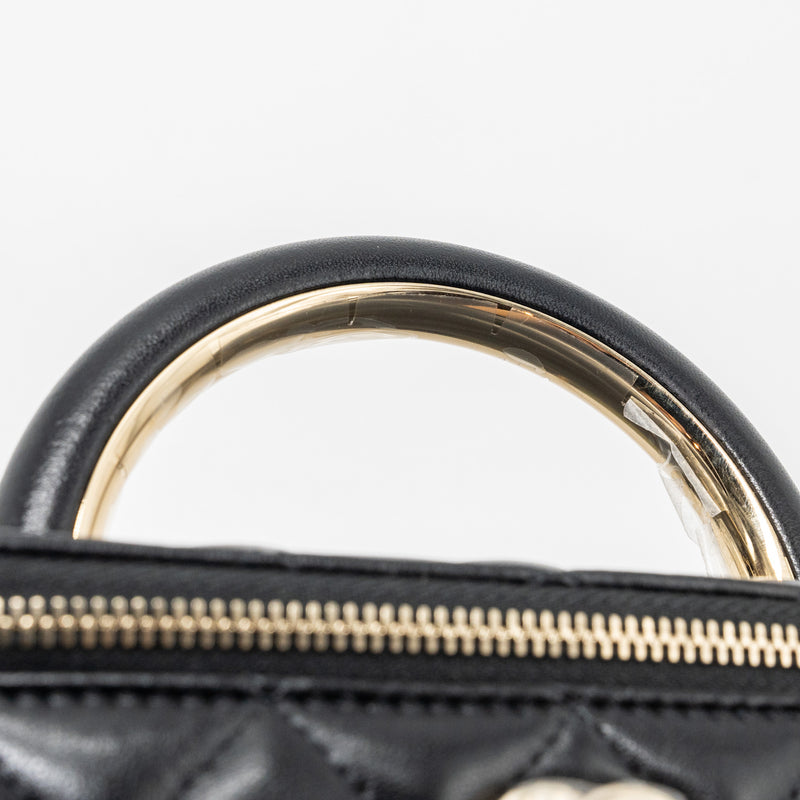 Chanel Top Handle Long Vanity Case Lambskin Black LGHW (Microchip)