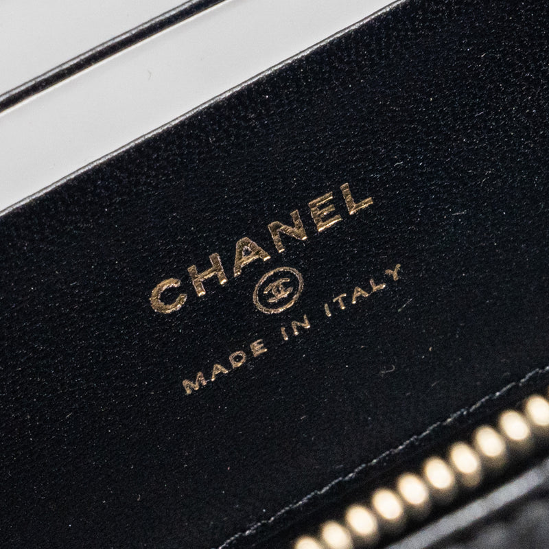 Chanel Top Handle Long Vanity Case Lambskin Black LGHW (Microchip)