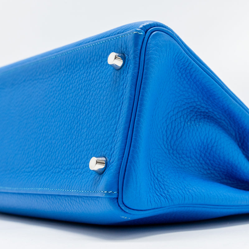 Hermes Kelly 28 Clemence Blue Hydra SHW Stamp Square P
