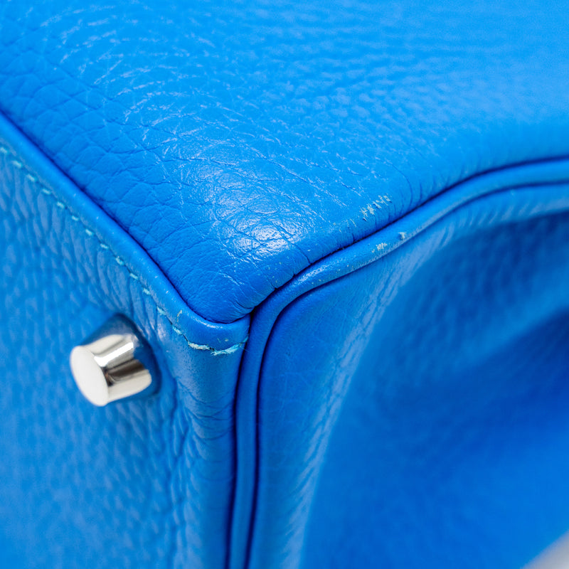 Hermes Kelly 28 Clemence Blue Hydra SHW Stamp Square P
