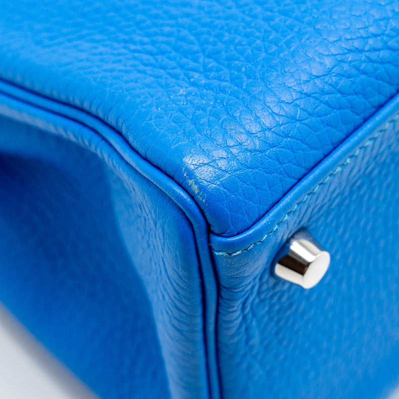 Hermes Kelly 28 Clemence Blue Hydra SHW Stamp Square P