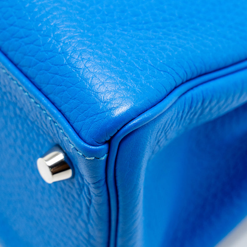 Hermes Kelly 28 Clemence Blue Hydra SHW Stamp Square P