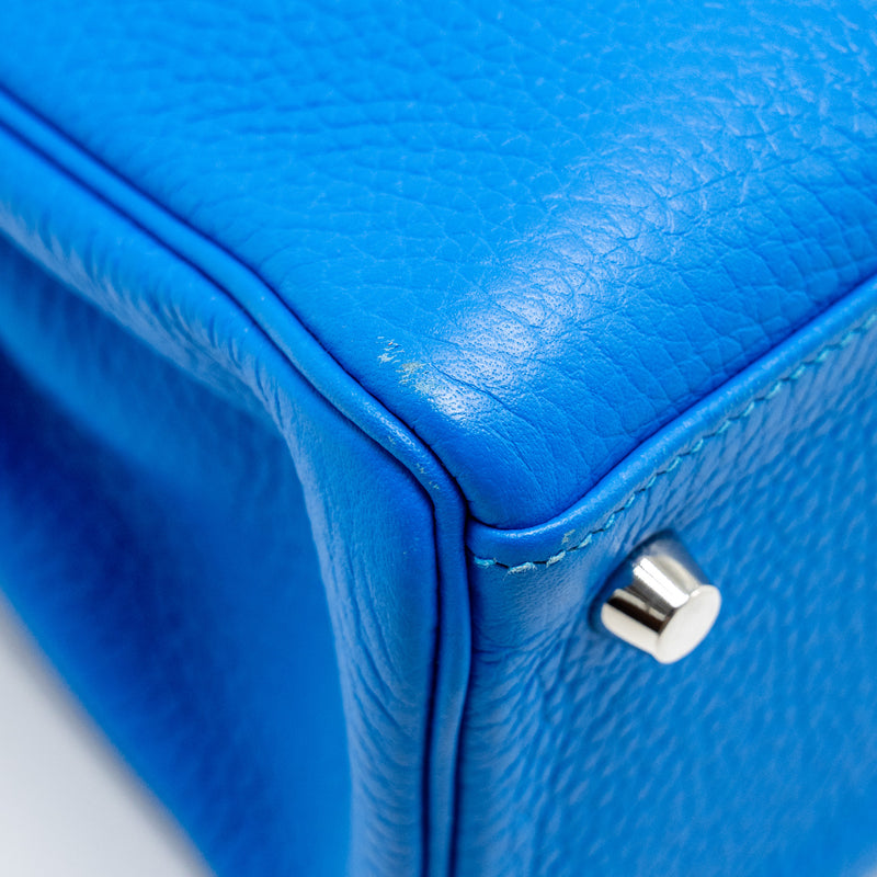 Hermes Kelly 28 Clemence Blue Hydra SHW Stamp Square P
