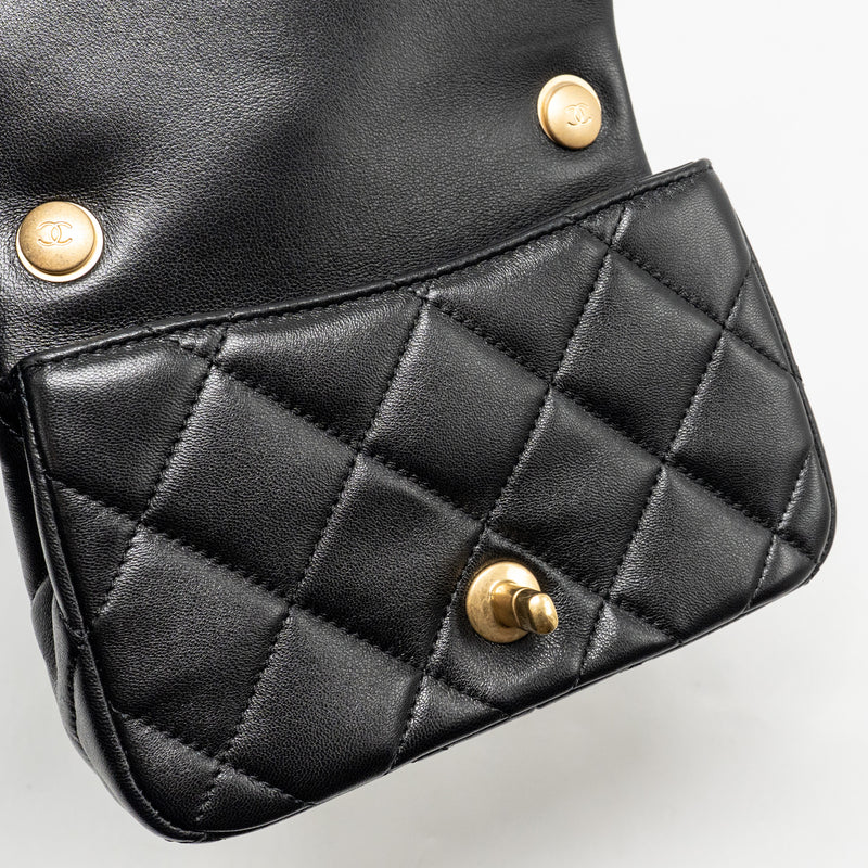 Chanel Pearl Crush Mini square flap bag lambskin Black GHW (Microchip)