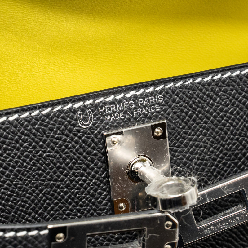 Hermes Mini Kelly II Special Order Epsom Black/Lime SHW Stamp K