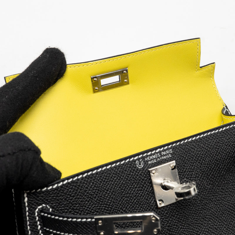 Hermes Mini Kelly II Special Order Epsom Black/Lime SHW Stamp K