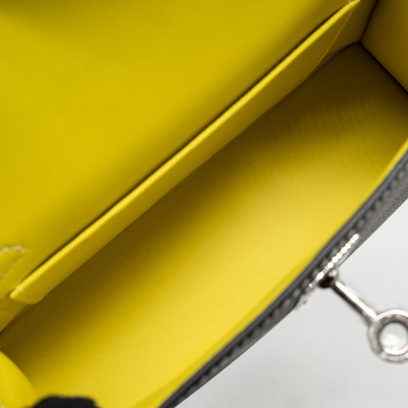 Hermes Mini Kelly II Special Order Epsom Black/Lime SHW Stamp K