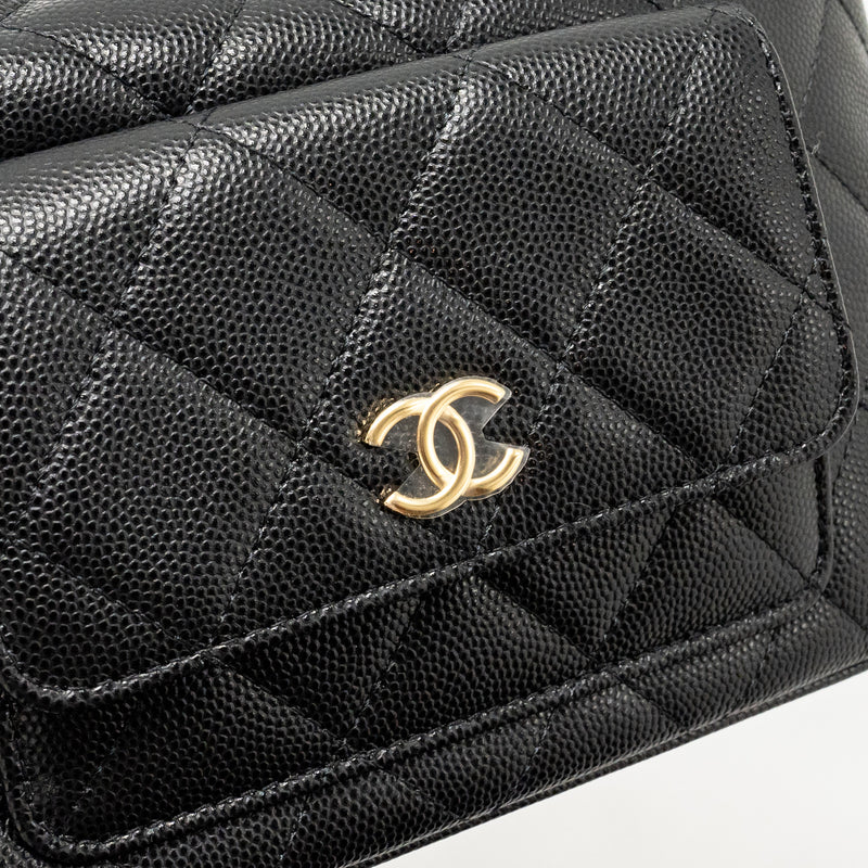 Chanel fold flap vanity clutch with chain caviar black GHW (microchip)