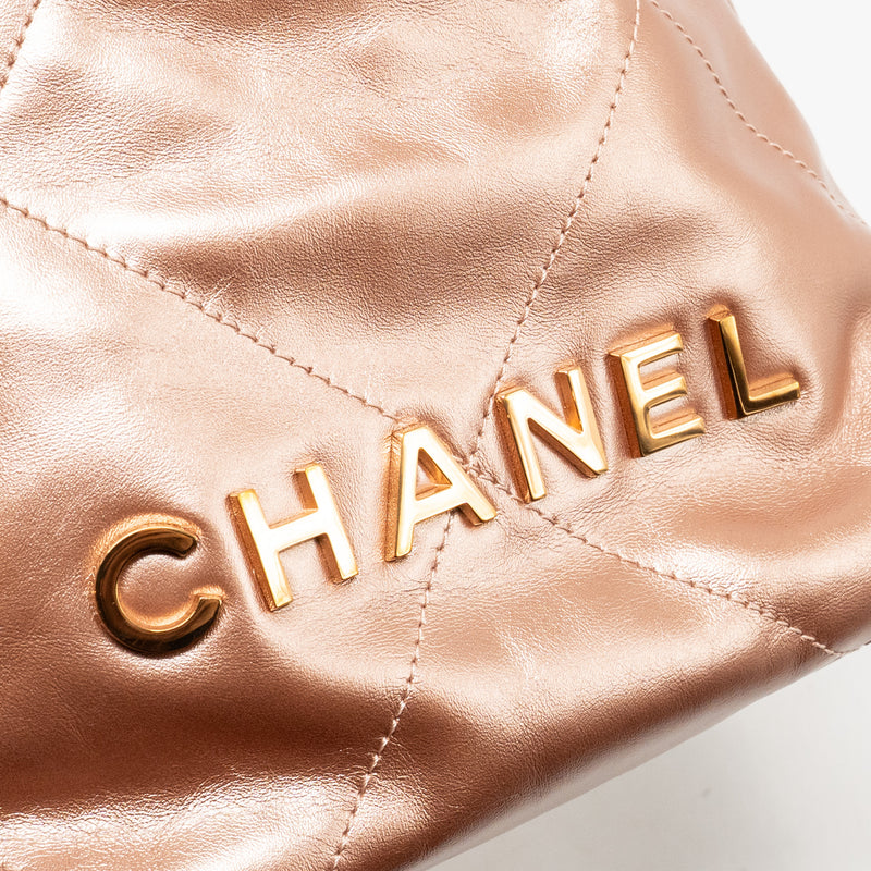 Chanel Mini 22 bag Shiny Calfskin Light Pink LGHW (Microchip)