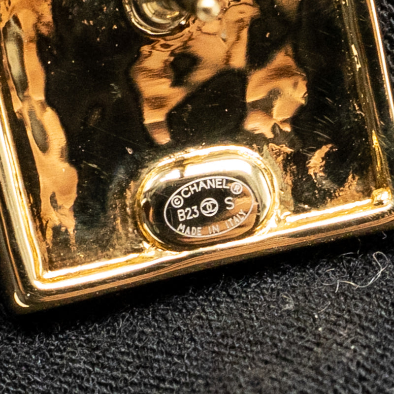 Chanel Square CC Logo Earrings Gold Tone