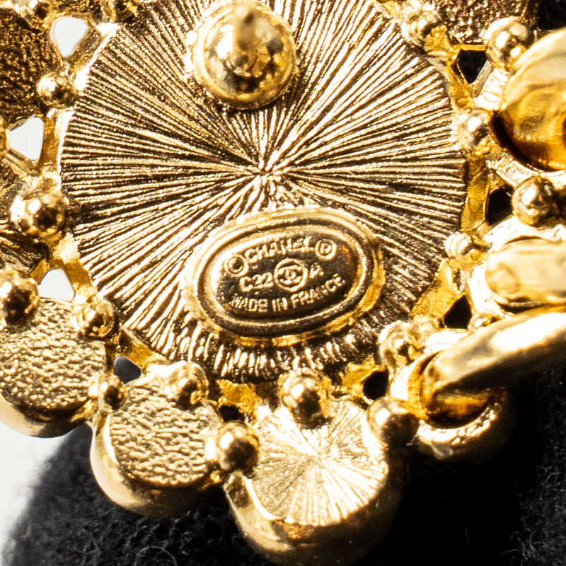 Chanel faux pearl & strass cc drop earrings gold tone