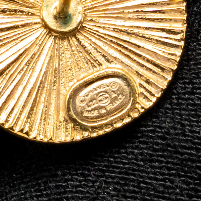 Chanel Round CC Earrings Crystal Gold Tone