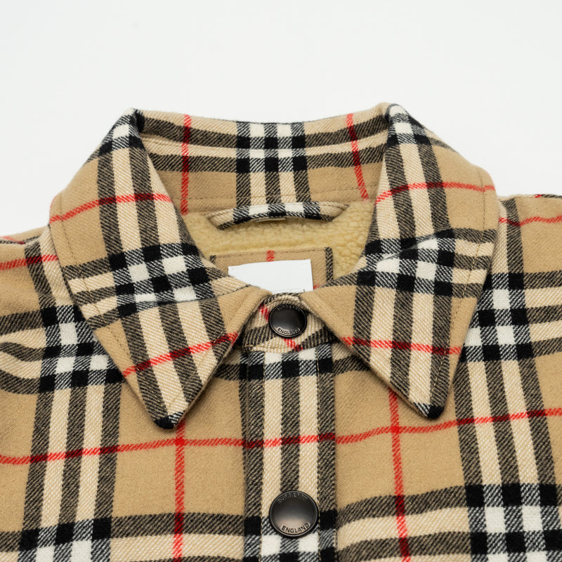 BURBERRY Size M Vintage Check Overshirt Jacket Virgin Wool/Cotton Beige