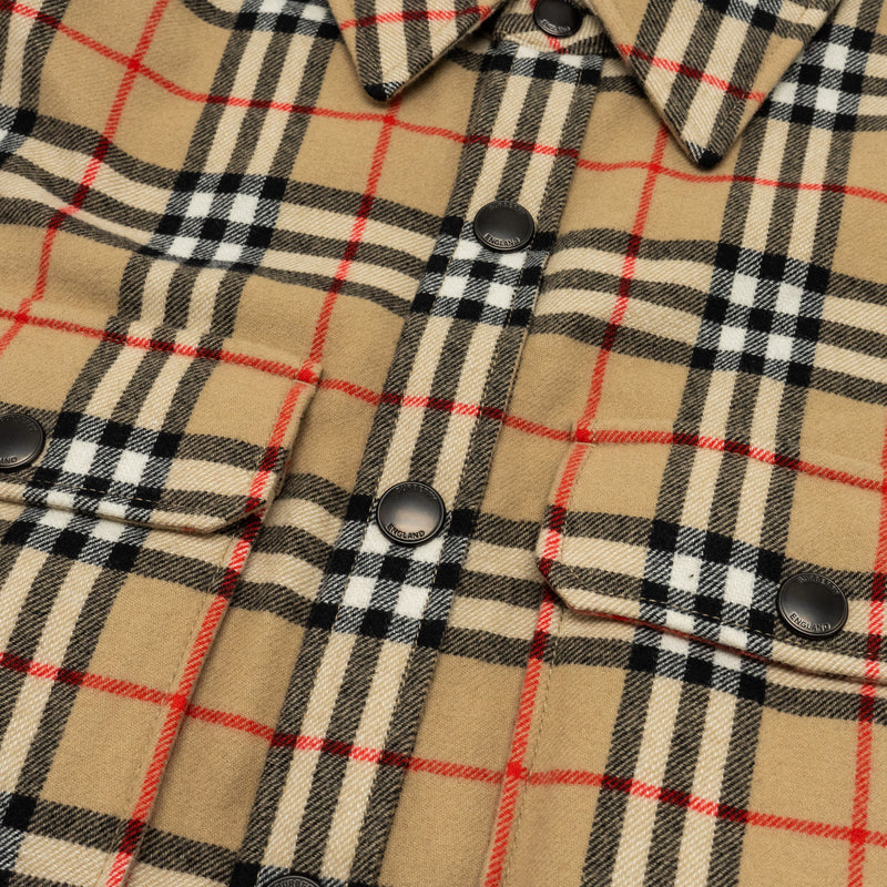 BURBERRY Size M Vintage Check Overshirt Jacket Virgin Wool/Cotton Beige