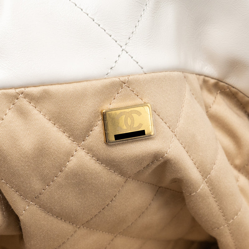 Chanel medium 22 bag calfskin white GHW (microchip)
