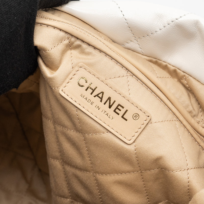 Chanel medium 22 bag calfskin white GHW (microchip)