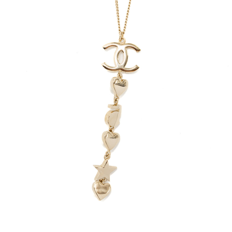 Chanel CC logo with pearl / no 5/ star drop necklace crystal gold tone