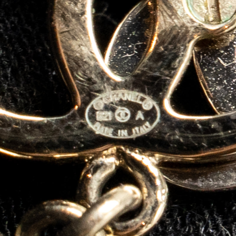 Chanel Triple CC Logo Earrings Light gold tone