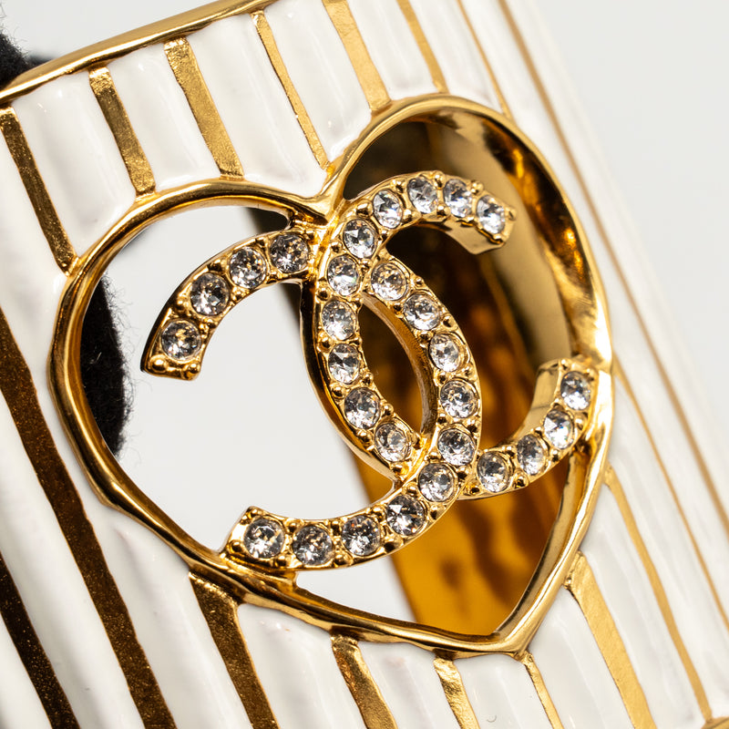 Chanel size s crystal CC heart cuff bracelet gold tone