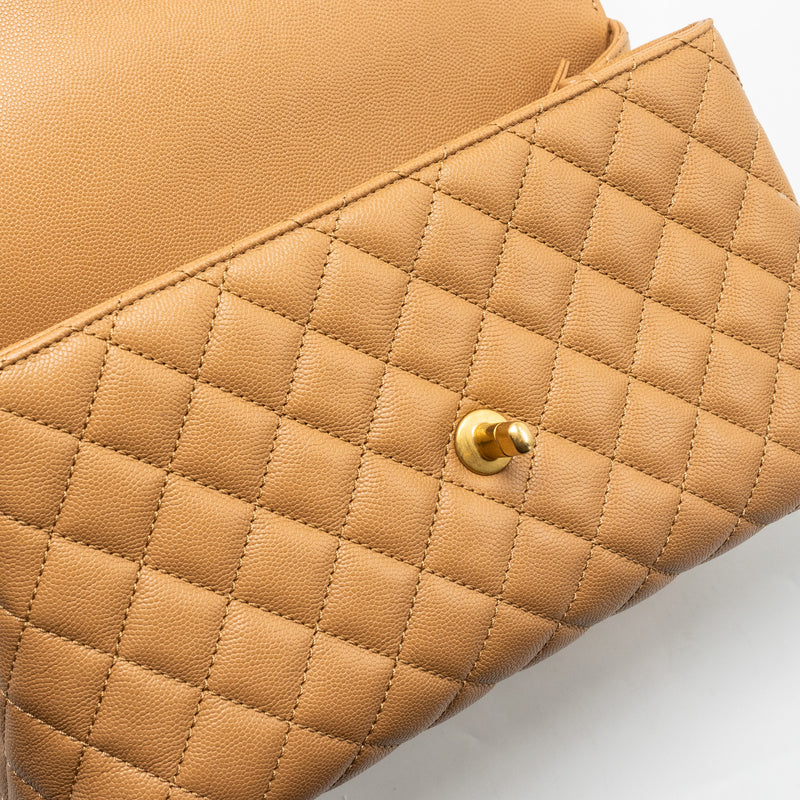 Chanel Medium Coco Handle Caviar Dark Beige GHW (microchip)