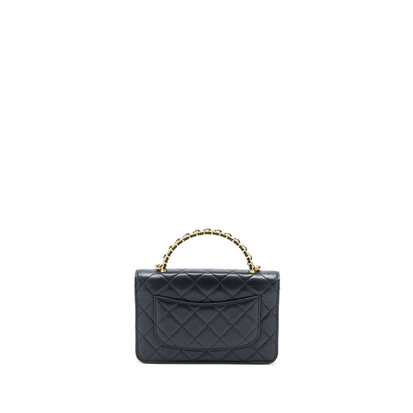 Chanel Detailed Top Handle Wallet on Chain Lambskin Black Brushed GHW (Microchip)