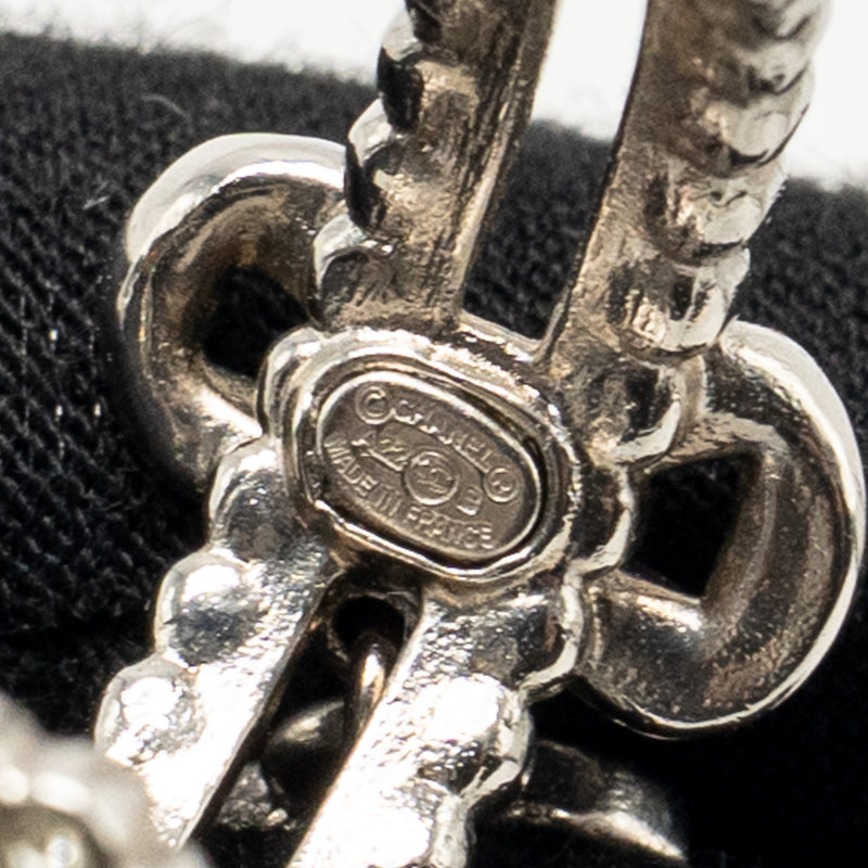 Chanel Bow Knot CC Drop Hoop Earrings Crystal Silver/Gold Tone