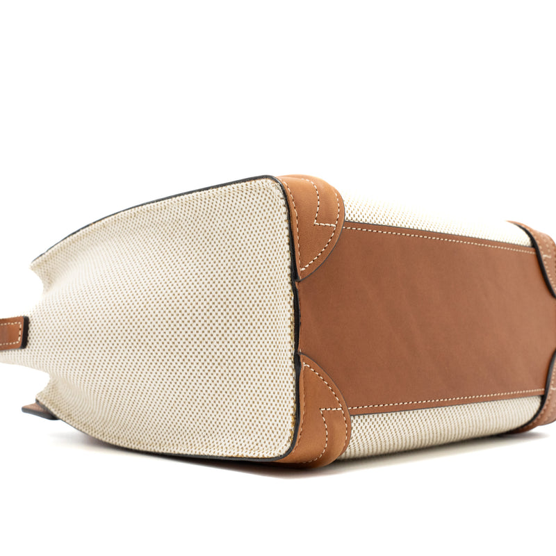 Celine Nano Luggage Bag Canvas/Leather Tan/White GHW