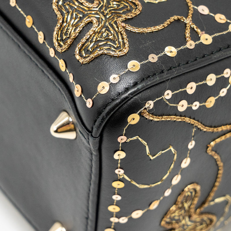 Dior Medium Lady Dior Embroidered Floral Limited Edition Leather Black/Gold GHW