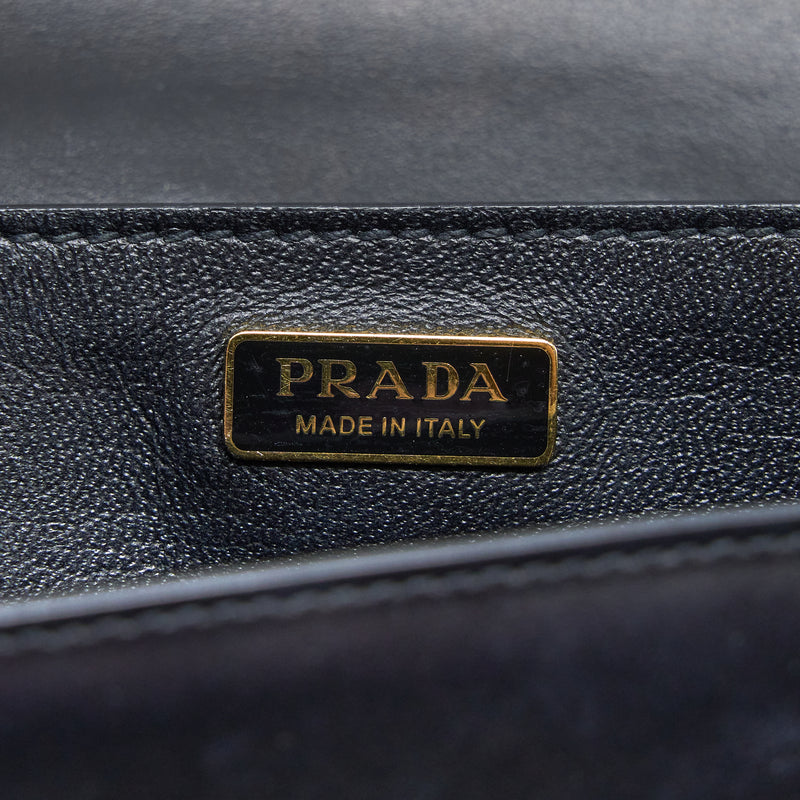Prada Leather Cashier Bag White/ Black GHW