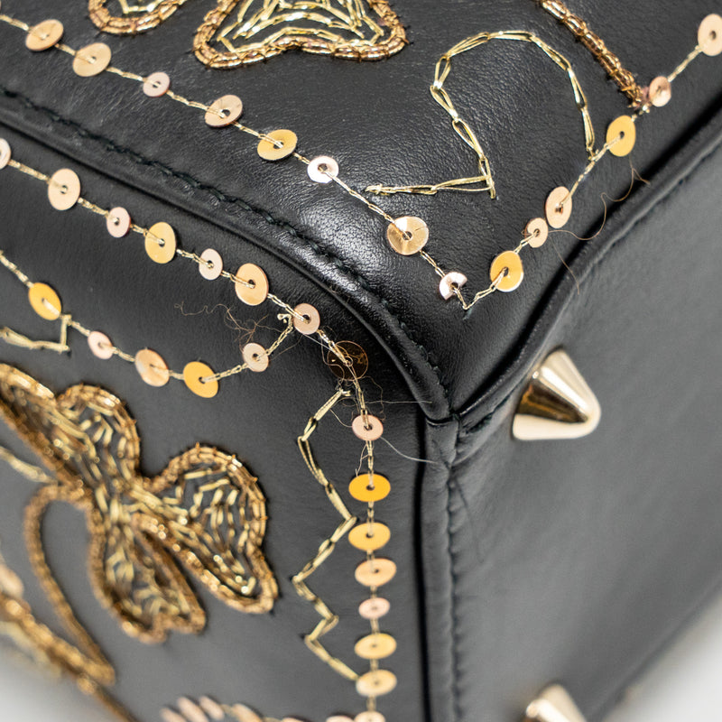 Dior Medium Lady Dior Embroidered Floral Limited Edition Leather Black/Gold GHW