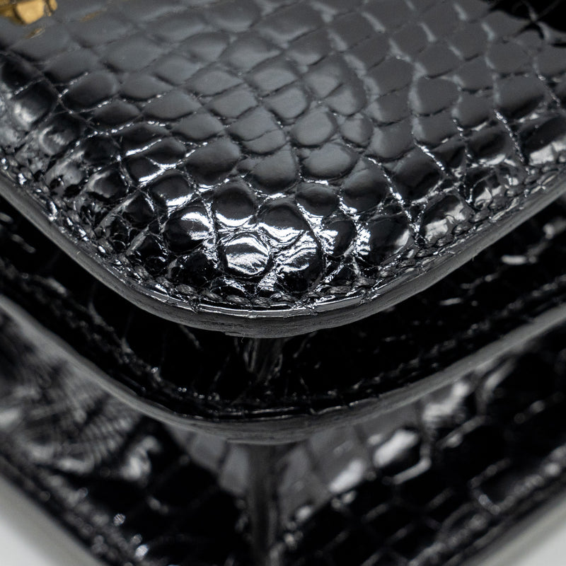 Hermes Mini Constance Shiny Alligator Mississippiens Black GHW Stamp U