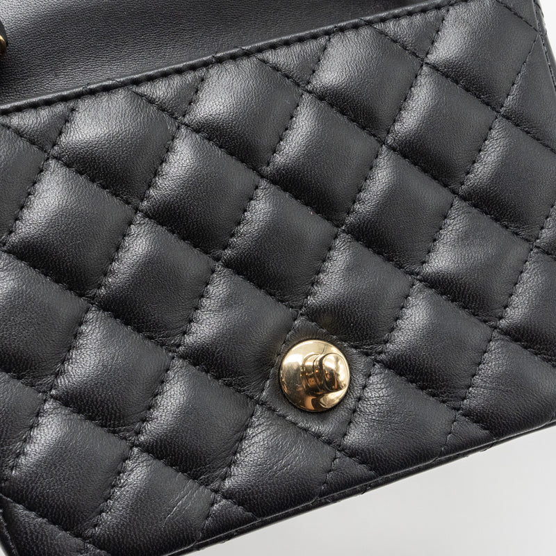 Chanel Mini Square Flap Bag Lambskin Black GHW (Microchip)