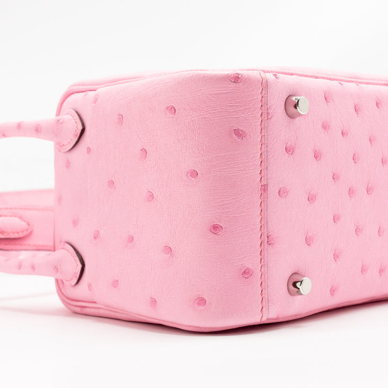 Hermes Mini Lindy Ostrich Rose Bubblegum SHW Stamp W