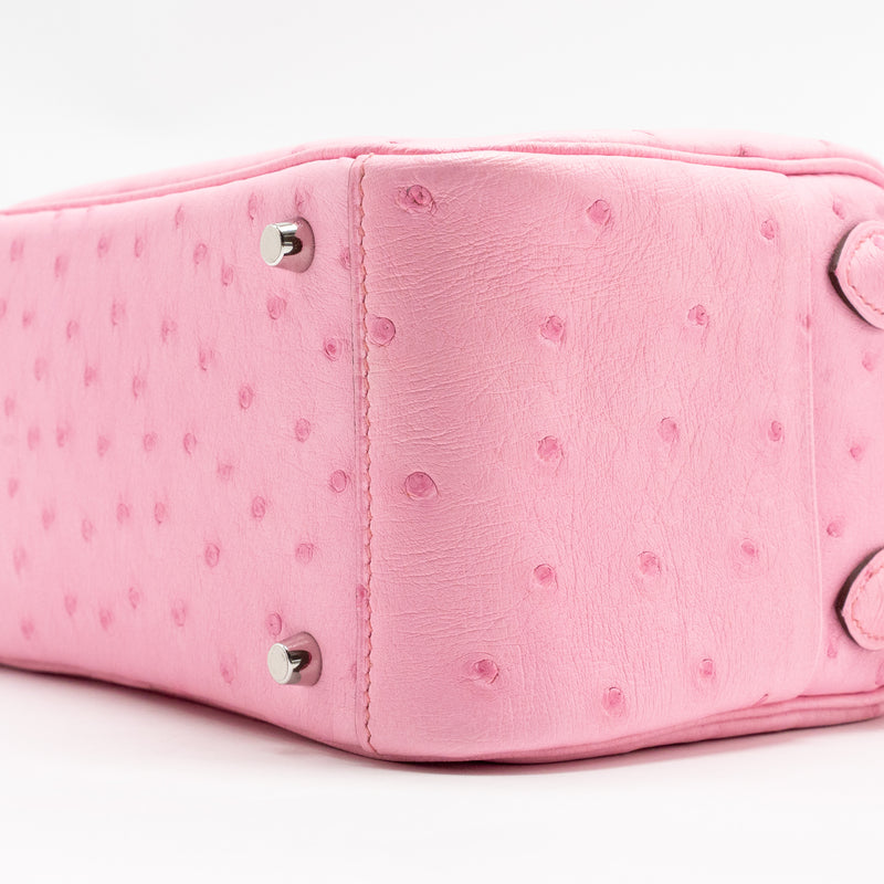 Hermes Mini Lindy Ostrich Rose Bubblegum SHW Stamp W