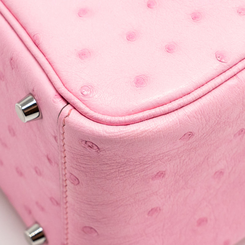 Hermes Mini Lindy Ostrich Rose Bubblegum SHW Stamp W