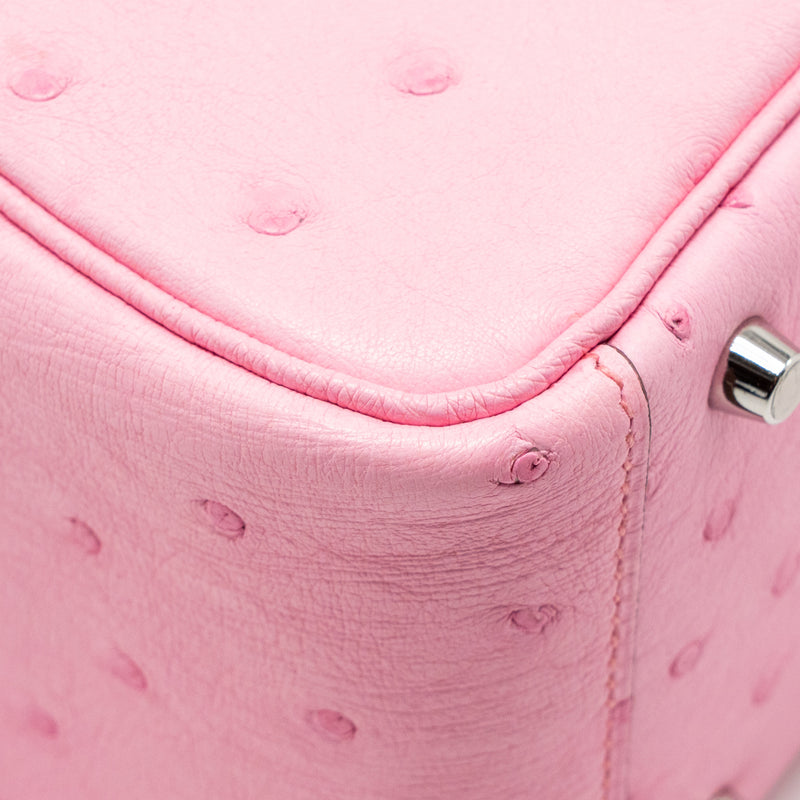 Hermes Mini Lindy Ostrich Rose Bubblegum SHW Stamp W