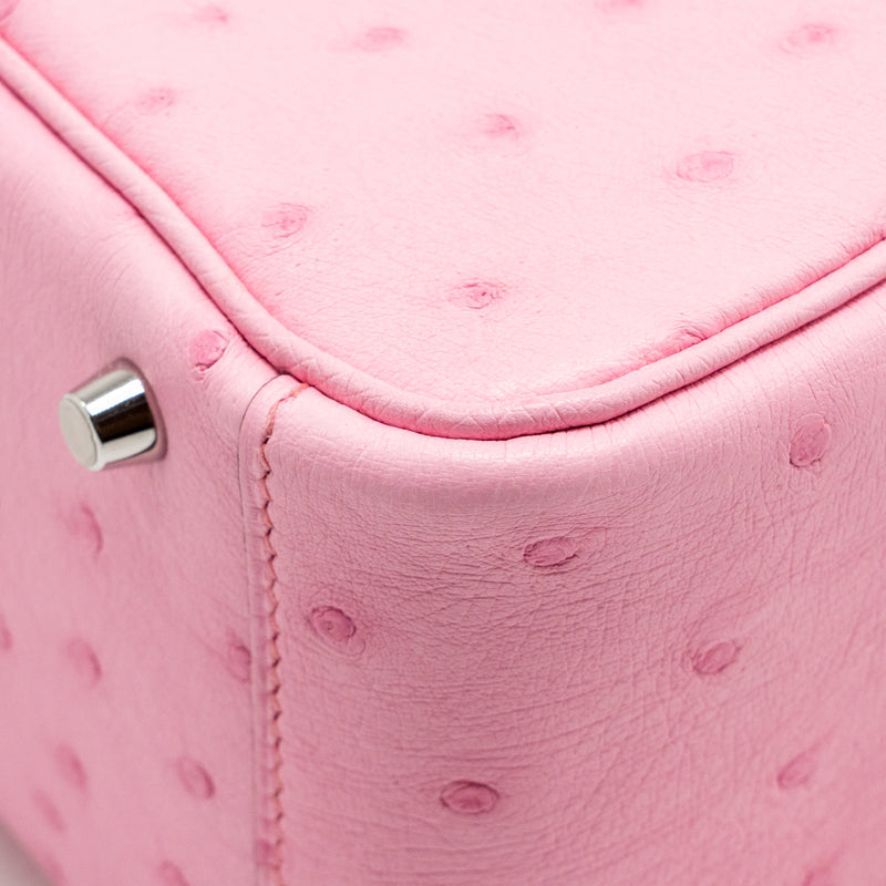 Hermes Mini Lindy Ostrich Rose Bubblegum SHW Stamp W