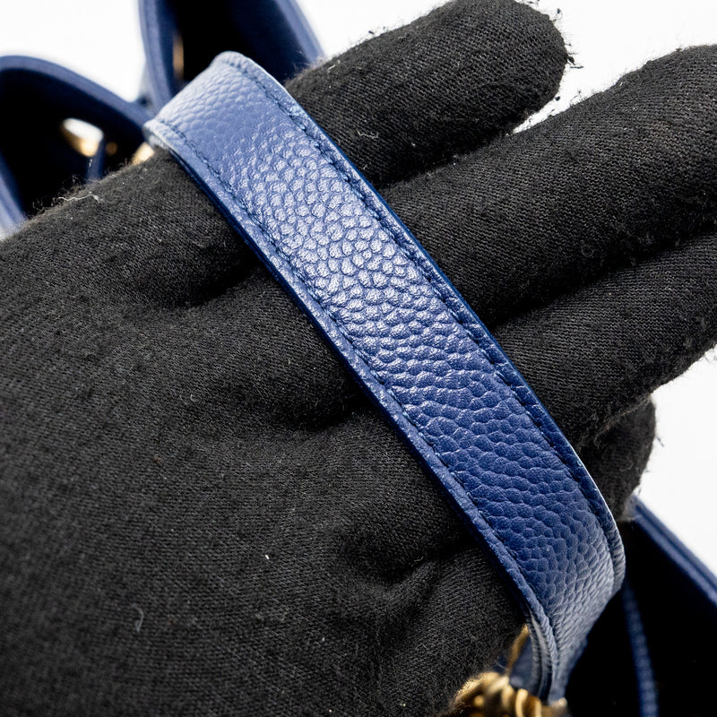 Chanel Top Handle Drawstring Bucket Bag Caviar Navy GHW
