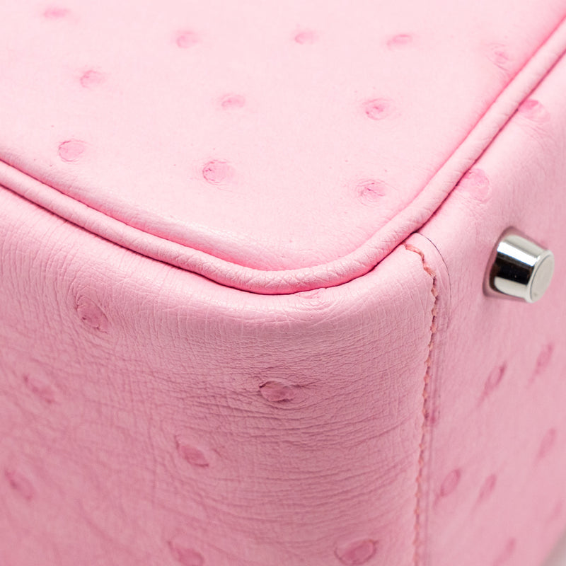 Hermes Mini Lindy Ostrich Rose Bubblegum SHW Stamp W