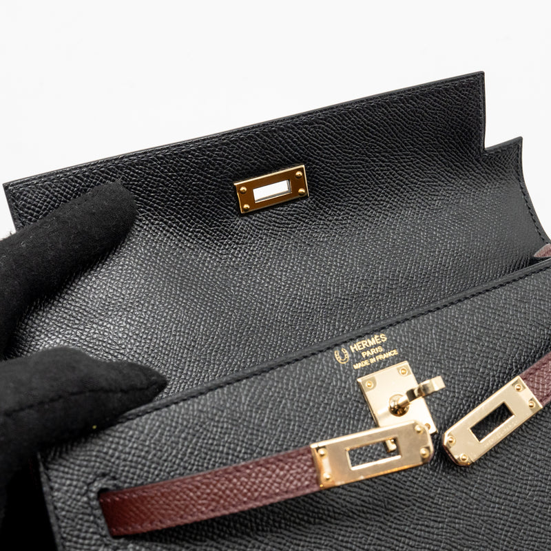 Hermes Kelly 25 Special Order Epsom Black/ Rouge H GHW Stamp Y