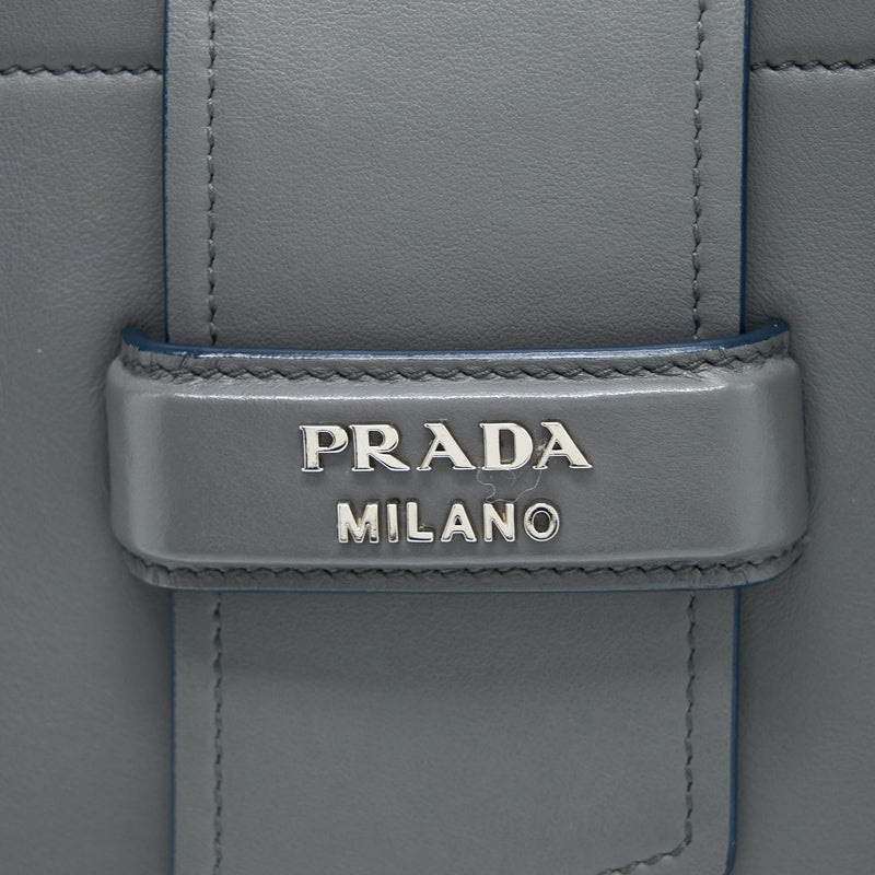 Prada Shopping Tote Bag Soft Calfskin Grey SHW