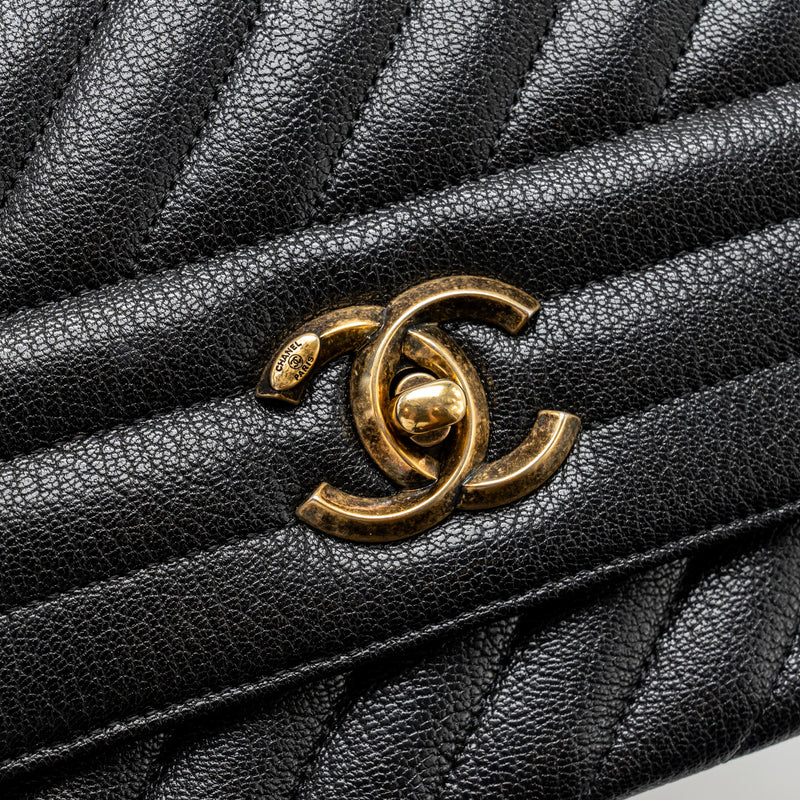 Chanel Small Diagnoal Flap Bag Shiny Goatskin Black GHW