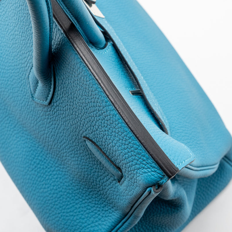 Hermes Birkin 35 Togo Turquoise Blue SHW Stamp Square R