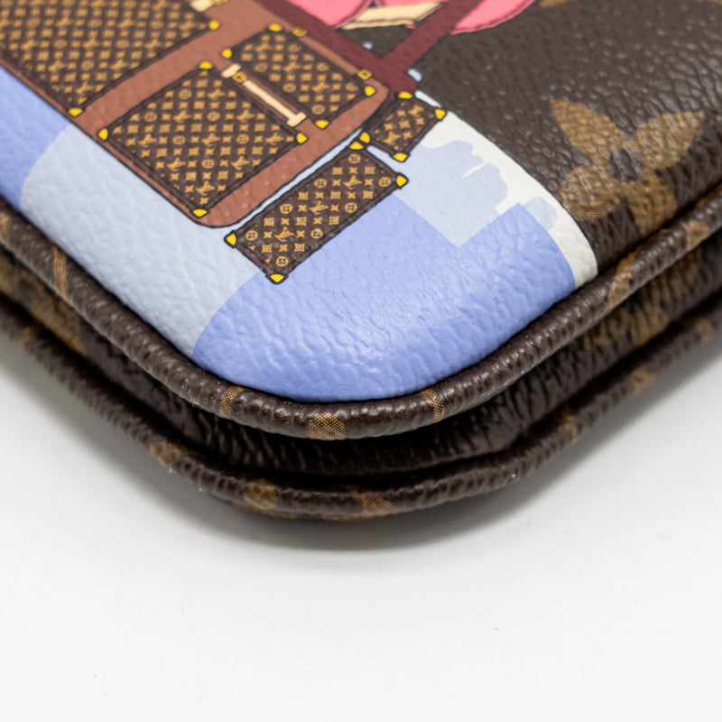 Louis Vuitton double zip clutch with chain Vivien holiday printed monogram canvas GHW