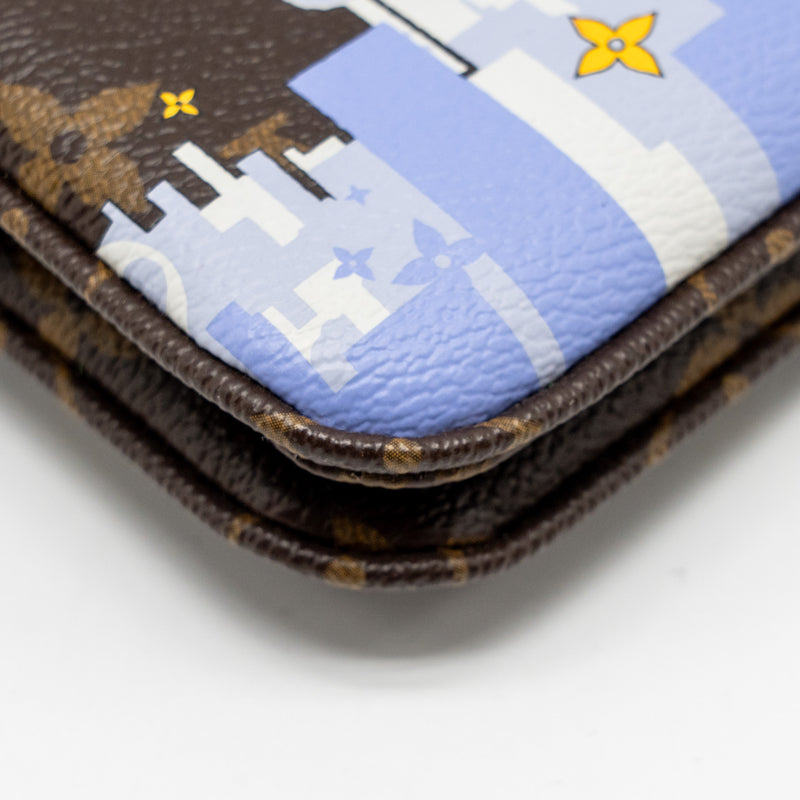 Louis Vuitton double zip clutch with chain Vivien holiday printed monogram canvas GHW