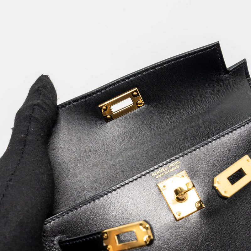 Hermes Mini Kelly II Box Black GHW Stamp W